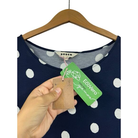 Boden Amelie Jersey Dress Navy Blue Polka Dot Soft Jersey Viscose Womens 14R New - Picture 3 of 7